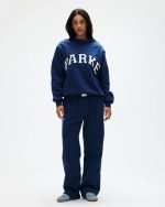blue mock neck sweatshirt parke​