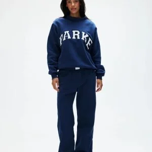 blue mock neck sweatshirt parke​